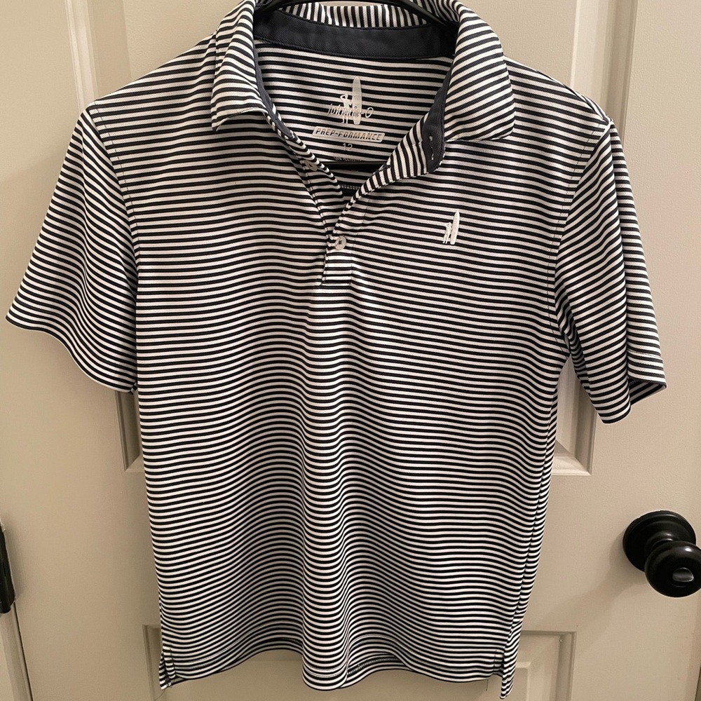johnnie-O Navy and White Striped Polo